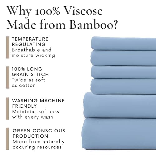 Bamboo Bay 6 Piece Queen Size Sheet Set, 100% Viscose Made from Bamboo, Breathable, Ultra Soft Cooling Bed Sheets for Hot Sleepers, Beddings with Deep Pockets Fit 16" Mattress, Light Blue thumbnail 6