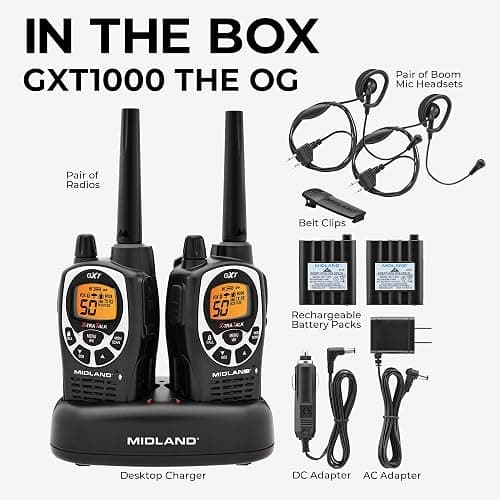 Midland GXT1000VP4 GMRS Two-Way Radios with Headsets, Black, 2 Pack | 50 Channels, 142 Privacy Codes, Up to 36 Mile Long Range, JIS4 Water Resistant, NOAA Weather Alert, Rechargeable NiMH thumbnail 3