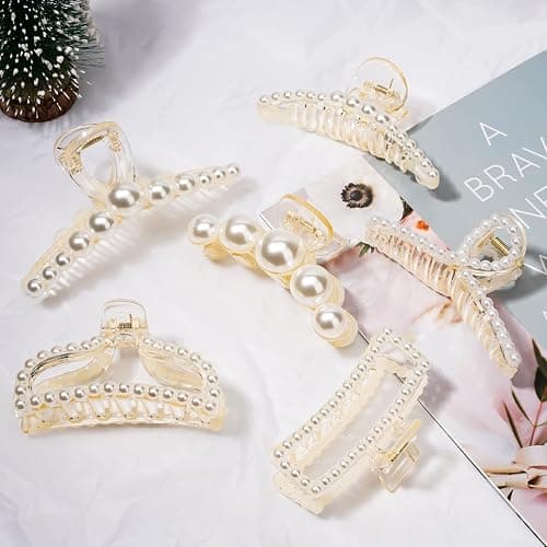 Leezmark Pearl Hair Claw Clips, Large Barrettes for Thin, Thick, Curly or Long Hair, White Jaw Clips Hair Accessories for Women and Girls thumbnail 6