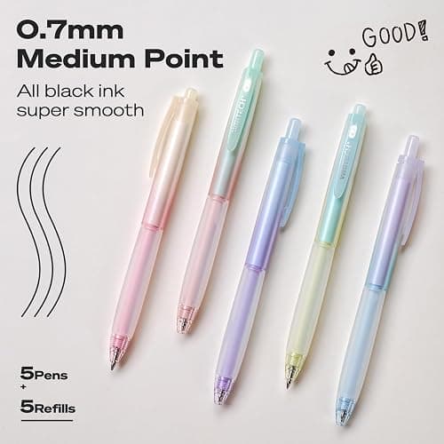 WRITECH Retractable Gel Ink Pens: 0.7mm Fine Point Black-Ink Aesthetic Gradient Color Barrel Soft Grip Medium Point Pen 5ct with 5 Refills for Journaling Smooth Writing Quick-dry No Bleed thumbnail 3