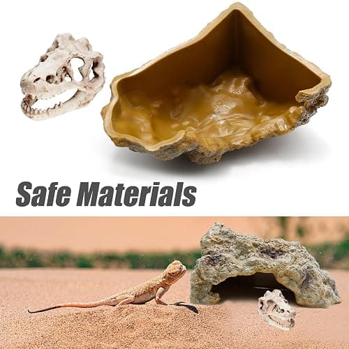 Anxingo Reptile Rock Reptile Cave Hideout for Snakes/Geckos/Lizards/Turtles and Other Amphibians, with Dinosaur Skull (Small) thumbnail 9