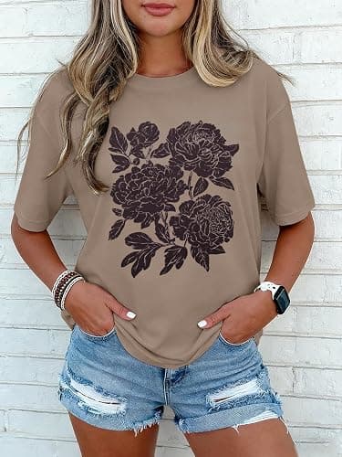 Oversized Tshirts for Women Summer Graphic Tees Casual Short Sleeve Tops | Summer Loose Casual Tee Workout Tops, Vintage Floral Shirts, Soft Baggy T Shirts, Crewneck Basic Tops thumbnail 6