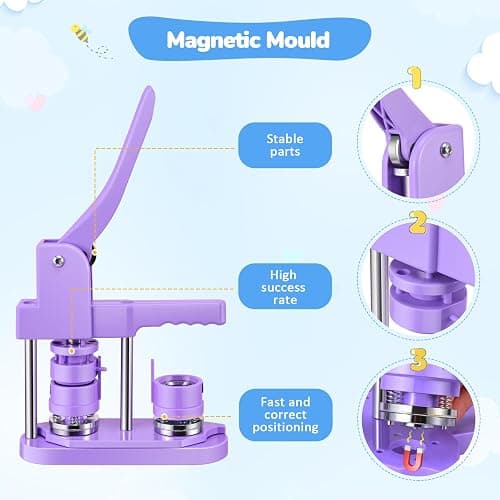 Badge Maker Button Machine Multiple Sizes DIY Pin Maker Badge Press Machine with 10 Bottle Opener, 10 Key Chain Suits, Molds & Round Paper Cutter DOYFAY (Violet, DC109P320) thumbnail 3