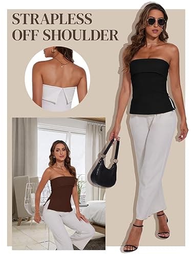 Strapless Tube Tops for Women Backless Going Out Bandeau Top Sexy Trendy Off Shoulder Side Split Summer Bustier Tops thumbnail 6