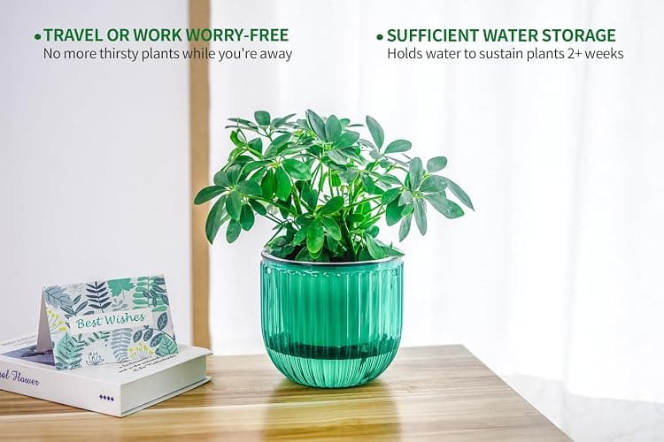 Melphoe 2 Pack Self Watering Hanging Planters Indoor Flower Pots, 6.5 Inch Outdoor Hanging Plant Basket, Hanger with 3Hooks Drainage Holes for Garden Home (Emerald + Gray) thumbnail 6