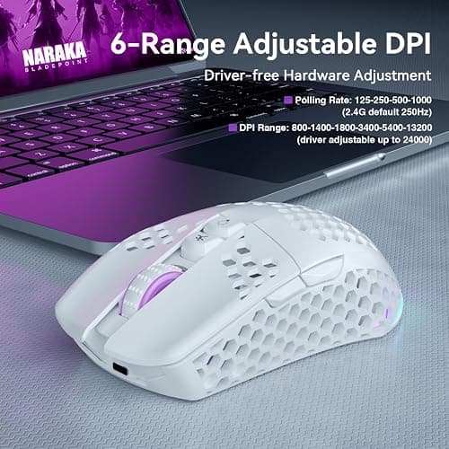 SOLAKAKA SM600 White Wireless Gaming Mouse,Tri-Modes BT5.1/Type-C Wired/2.4G Wireless Mouse with 2 Side Buttons, Programmable Macro Gamer Mouse with RGB Light for Laptop/PC/Mac thumbnail 4