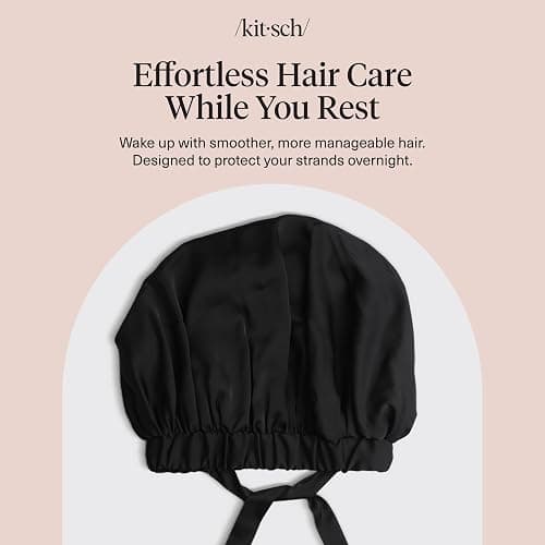 Kitsch XL Satin Bonnet for Sleeping - Softer Than Silk Bonnet For Sleeping Women - Secure Fit, Adjustable, Night Cap For Curly & Textured Hair - Prevents Breakage, Tangles & Thinning - Black thumbnail 9