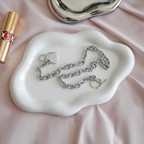 MDFAYE Jewelry Dish Trinket Tray for Women, Ring Dish Holder, Unique Cloud Shape Ceramic Plate Cute Things Vanity Aesthetic Room Decor Mother's Day Birthday (White) thumbnail 2