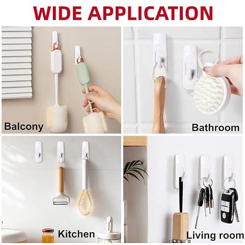 Sinfuo Utility Wall Hooks for Hanging Medium 16 Hooks, Damage Free Hanging Wall with Adhesive 20 Strips, Heavy Duty Adhesive Damage Free for Key Holder, Coat, Door, Shower thumbnail 4