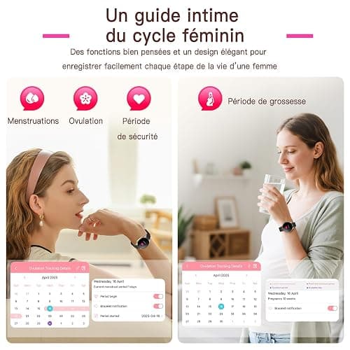 Lgnitek 2026 Montre Connectée Femme avec ECG+HRV/IMC, 1,43" AMOLED Smartwatch avec Fonction Féminine, 24H Τе𝐧ѕіо𝐧 Αrтérіеllе/Fréquence Cardiaque/SpO2/Sommeil Monitor, IP68 Étanche pour Android iOS thumbnail 3