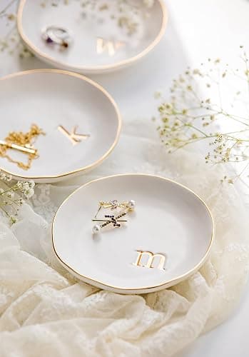 COLLECTIVE HOME - Ceramic Jewelry Tray, Decorative Trinket Dish for Rings Earrings Necklaces Bracelet Watch Keys, Birthday Mother's Day Christmas Gift for Women, 4.75", White Surface (C) thumbnail 6