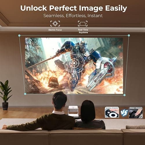 [1500 ANSI/Google Store/Voice Control] 4K Outdoor Smart Projector with WiFi6 and Bluetooth, 10,000+ Apps, Portable Proyector, Sovboi 1080P Audio Phone Movie Home [180° Stand & 300 ''Display] thumbnail 5