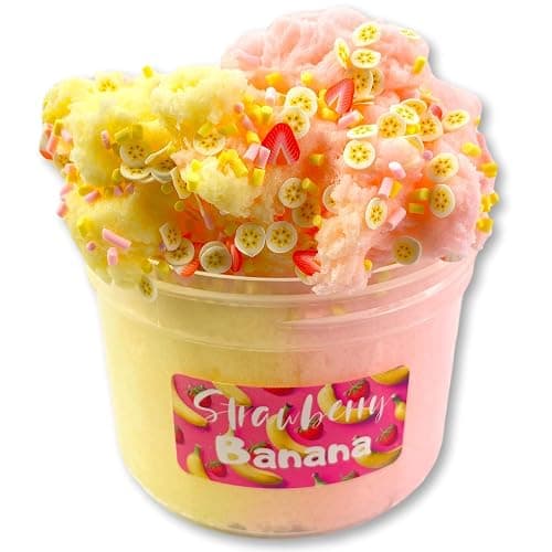 Strawberry Banana (8 fl/oz) - Scented Cloud Textured Slime - Handmade in USA - Dope Slimes - Pink/Yellow thumbnail 4