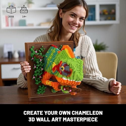 Chameleon Animal 3D Wall Art Micro Mini Building Blocks Set for Adults, Unique Home Wall Decor or Table Display, No Compatible with Lego, Ideal Birthday Christmas Toy Gift for Teens (2688 PCS) thumbnail 5