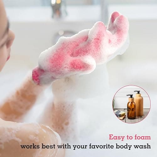 Evridwear Exfoliating Glove Shower Gloves Exfoliate Dead Skin for Dry Sensitive Skin No Irritation with Hanging Loop (Hot Pink Deep Exfoliation) thumbnail 5