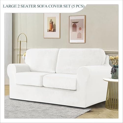 SYLC Sofa Cover with Separate Seat Cushions and Backrests Stretch Velvet Sofa Slipcover Couch Covers Furniture Protector Split Combined (White,Large 2 Seat Set 5 PCS) thumbnail 3