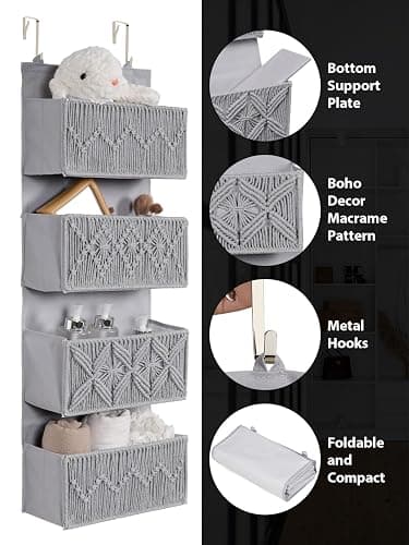 Avidanza 4-Tier Over The Door Hanging Organizer, Fabric Door Storage Organizer with Hooks & Adhesive Straps, Cloth Hanging Storage for Bedroom, Closet, Bathroom & Nursery thumbnail 4