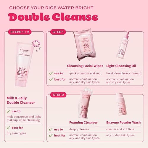 The Face Shop Rice Water Bright Milk & Jelly Double Cleanser, Double Cleansing in Half the Time, 2-in-1 Makeup Remover & Face Wash, Hydrating & Moisturizing, Korean Skin Care, Vegan, 6.4 fl. oz. thumbnail 8