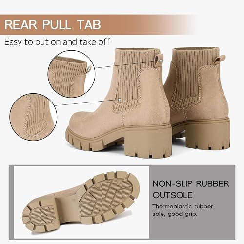 FITORY Womens Chelsea Boots, Elastic Ankle Booties with Chunky Mid Heel and Lug Sole, Comfy Trendy Slip on Shoes for Fall and Winter Size 6-11 thumbnail 5
