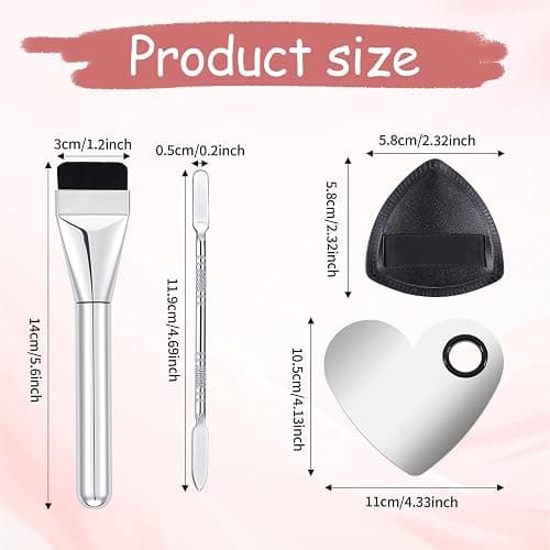 Makeup Mixing Palette Korean Set with Foundation Brush and Spatula, Professional Stainless Steel Heart Makeup Palette Reusable Beauty Tools for Facial Cosmetic,Nail Art,Pigment Blending thumbnail 2