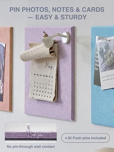 Felt Bulletin Board Tiles, 6 Pack Decorative Pin Board for Wall | 11.8 x 11.8 Inches Cork Board Alternative, Easy Setup with 30 Push Pins & 36 Adhesive Tabs, Modern Stylish Memo Photo Board thumbnail 2