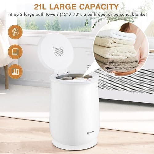 COSTWAY Towel Warmer for Bathroom, 21L Large Towel Warmer with Flip-top Lid, Child Safety Lock, 1H Auto Shut Off, for Towels, 45” x 70” Bathrobes, Blankets (White, 13" x 18.5") thumbnail 4