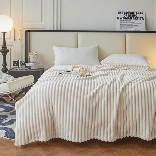 DOTBUY-SHOP Flannel Blanket Soft Throw Blanket, Warm Blankets and Throws, Thickening Throw fit all Season, Versatile Flannel Blankets For Sofas, Bed, Travel (45x65cm,Off-white) thumbnail 3