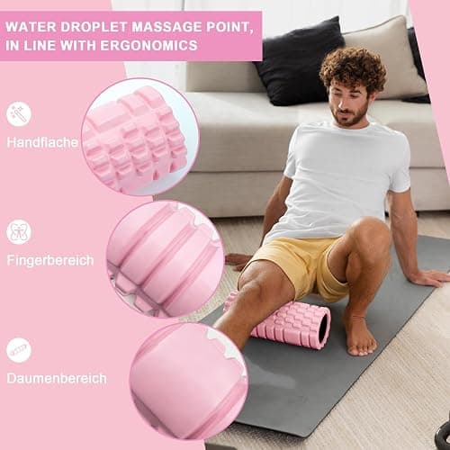 Pilatesrolle mit Yoga-Säule – Rosa Schaumstoff-Faszienrolle für optimale Muskelkräftigung, Fitness und Faszienmassage – Multifunktionale Sportrolle für Zuhause und im Fitnessstudio thumbnail 3