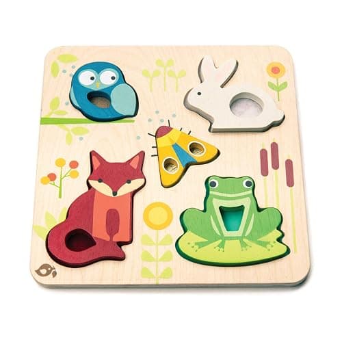 Tender Leaf Toys - Touchy Feely Animals - 5 Piece Wooden Shape Recognition and Dexterity Puzzle - Encourages Language Development - Kids 18 Months + - Image 1