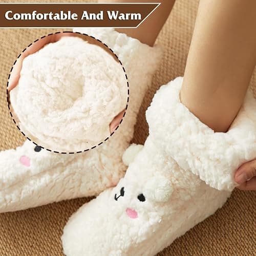 Evankin Fuzzy Socks for Women Slipper Socks Fluffy Cute Animal Indoor Non-slip Slipper Mid-calf-socks Comfy Winter Gifts thumbnail 5