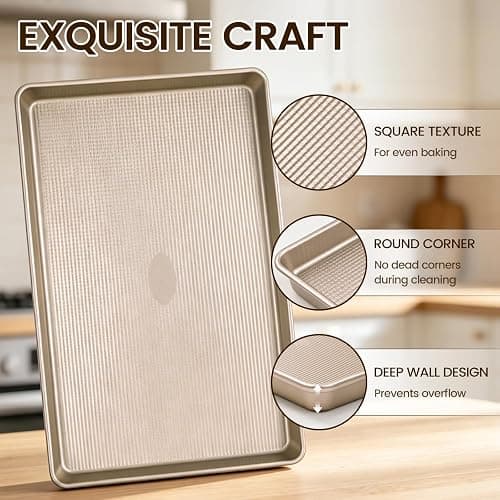 Vinino Baking Sheet Set of 3, Cookie Sheets For Baking with Square Texture Pattern, Thicker Carbon Steel Non-stick Baking Pan Half/Quarter/Jelly Roll Pans Tray for Oven thumbnail 4