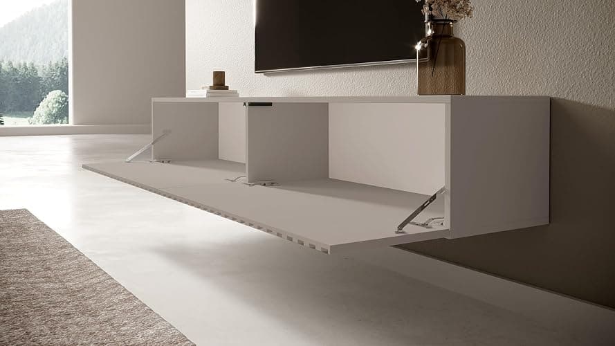 Selsey TV Schrank Board Sideboard Fernsehtisch Fernsehschrank 175 cm Hängend Graubeige Mit Lamellierter Front Telire - 175 - Graubeige thumbnail 5