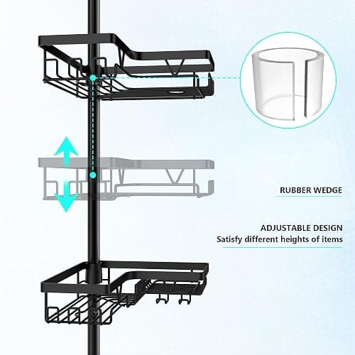 DAOYA Corner Shower Caddy Tension Pole - 4 Tier Stainless Steel Rustproof Shower Corner Caddy for Bathtub Bathroom Shower Organizer Shelves Adjustable Pole 25-114.2 Inch Black thumbnail 2