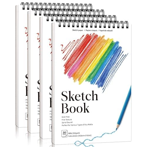 4 Pack A5 Sketch Books, 5.8 x 8.3 Inch Sketchbook, 68lb/100gsm Top Spiral Bound Sketch Pad, Acid Free Art Supplies Drawing Painting Sketching Paper for Woman Artists (30 Sheets Each) - Image 1
