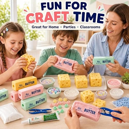 DIY Make Your Own Crunchy Squishy Kit,Butter Cheese Squishy Skin with Plugs | Asmr Crunchy Squishy Kit Includes 5 Cheese & Butter TPR Skins and 7.05 oz Filler Bead Filled Stress Ball Party Favor Gifts thumbnail 5