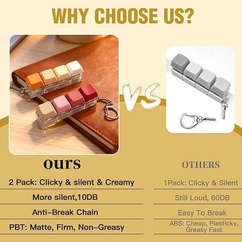 2 Pack Slient and Clicky Keyboard Fidget Toy – Creamy, Stress Relief Fidget Clicker Keychain,Quiet Anxiety Toys for Adults at Work, Travel, Home – Anxiety Relief & Focus Boost thumbnail 6