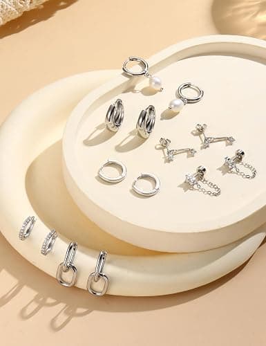 15Pairs Flat Back Earrings for Women Hypoallergenic Surgical Steel Earrings for Sensitive Ears-20G Cartilage Earring Stacks 14K Gold Plated Hoops Flatback Stud Earring Sets for Multiple Piercing thumbnail 5