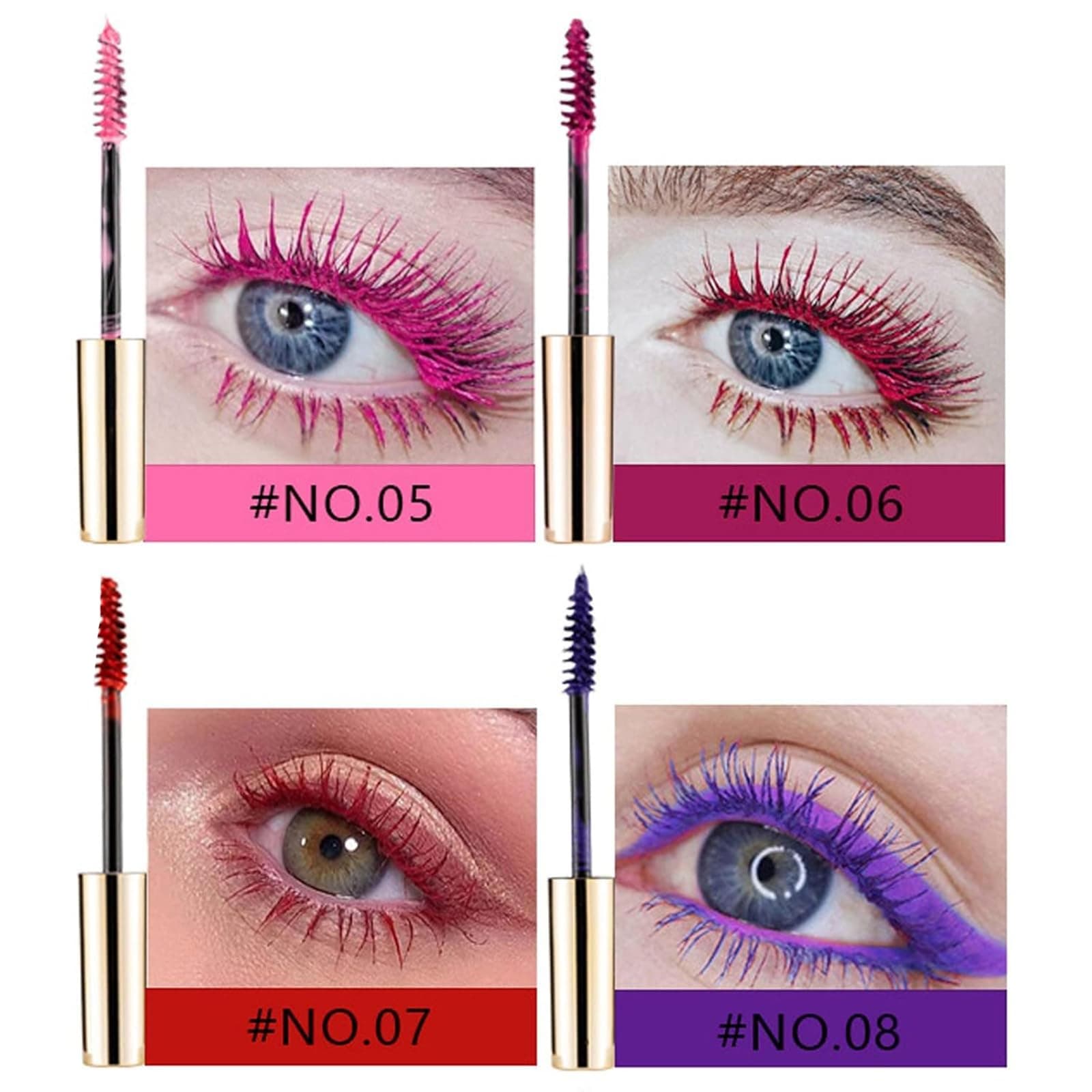 12 Colors Colorful Mascara Set, Blue White Black Rainbow Colourful Long Lasting Wipe Resistant Waterproof Colored 3D Fiber Eyelashes Mascara Volume Eyelashes thumbnail 3