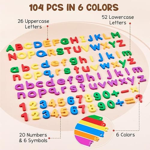 JoyCat 104 Pieces Magnetic Letters Numbers Alphabet Fridge Magnets ABC 123 Preschool Educational Learning Plastic Colorful Toy Set Uppercase Lowercase Math Symbols for Toddlers Kids 3+ thumbnail 4