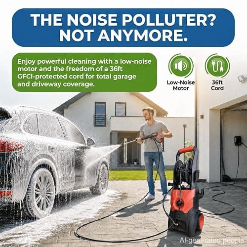 Nozzlpeak 3000 PSI Electric Pressure Washer, 2.3 Max GPM, 1625W, Orange Red | Comes with hose reel & 36ft cord, leak-proof design, 5 nozzles and foam pot to clean cars, fences and courtyards thumbnail 7