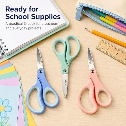 LIVINGO Kids Scissors 6 Inch 3 Pack Soft Blue Mint Green Peach Pink | School Supplies for Age 8-12, Pointed Tip, Stainless Steel Blades, Left & Right Handed Grip, DIY Craft Classroom Use thumbnail 5