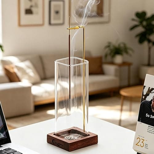 Ceremony Incense Holder, Wooden Incense Holder for Sticks with Glass Ash Catcher, Anti-ash Incense Burner with 20 Incense Sticks and a Ash Brush for Meditation Yoga Spa Room Decor thumbnail 8