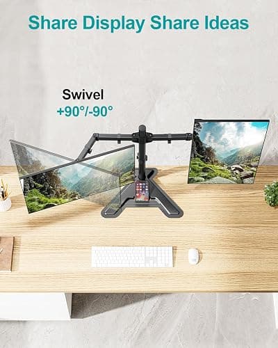 MOUNT PRO Dual Monitor Stand, Free-Standing Full Motion Monitor Desk Mount Fits 2 Screens up to 27 inches,17.6lbs with Height Adjustable, Swivel, Tilt, Rotation, VESA 75x75 100x100, Black thumbnail 5