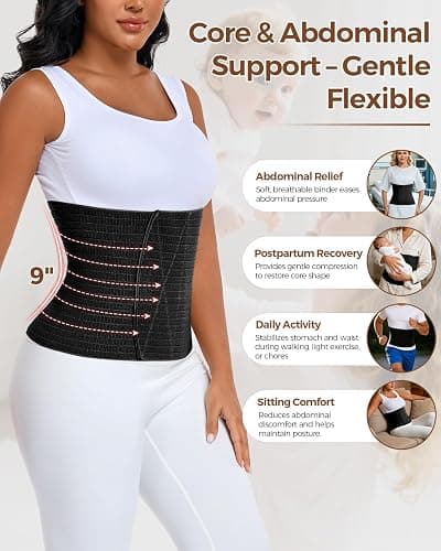 QEESMEI Abdominal Binder Post Surgery Belly Band Wrap for Women Men 9" Wide | Postpartum Belly Band Stomach Compression Wrap Waist Support Belt for Tummy Tuck, Waist, Core Support, Herni, Black,M thumbnail 5