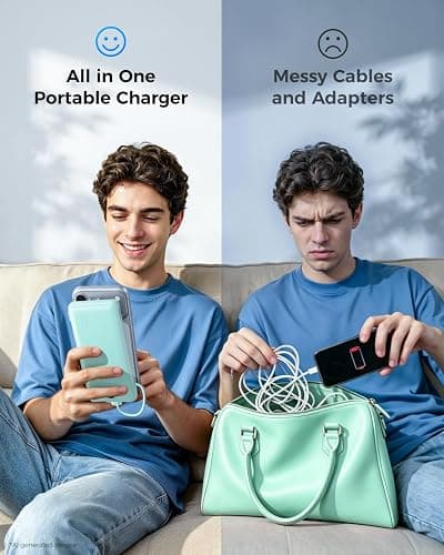 VEGER Portable Charger for iPhone, Power Bank Built in Cables and Wall Plug | 10000mAh,Ultra Slim&Compact,5 Outputs,LED Display,Power Bank for iPhone,Samsung,Travel Essentials for Camping Cruise Business thumbnail 6
