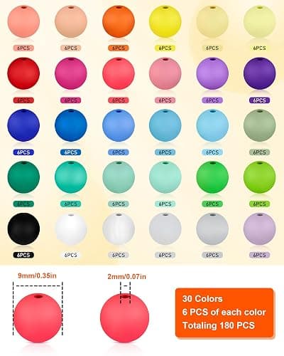 180PCS FIVEIZERO Small Silicone Beads, 30 Colors 9mm Focal Bead Rubber Round Bead Mixed Color Silicone Beads Bulk for DIY and Keychain Accessories Crafts Making thumbnail 3