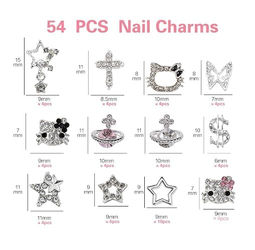 rythsans y2k 56pcs nail charms, silver thumbnail 2