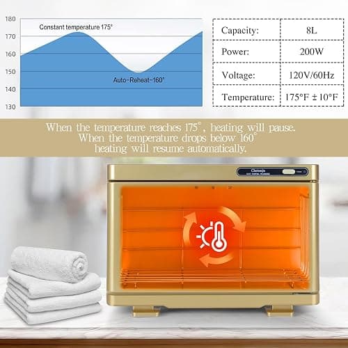 Towel Warmer,Towel Steamer for Facial, Professional Spa Hot Towel Warmer 8L, Towel Warmer Cabinet, Towel Cabinet for Facial Caddy for Salon,Spa, Massage Use(Gold) thumbnail 6