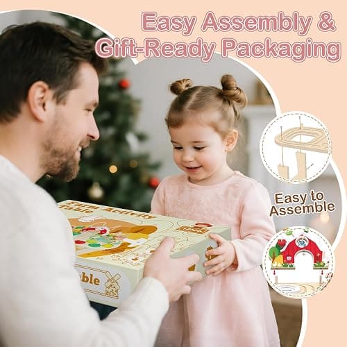 Kids Wooden Farm Activity Table for 1 2 3 Years Old, Montessori Learning Toy with Bead Maze, Shape Sorter & Animal Train, Sensory Development Toy for Toddlers, Educational Gift for Baby Boys Girls 1+ thumbnail 7