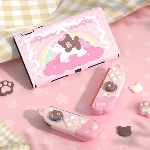 PlayVital Good Night Bear Dockable Case for Nintendo Switch 2 with Stand | Split Design Silicone Joycon Grips, PC Console Hard Shell, 2 Joystick Caps | Cute Protective Cover Bundle – Pink thumbnail 8